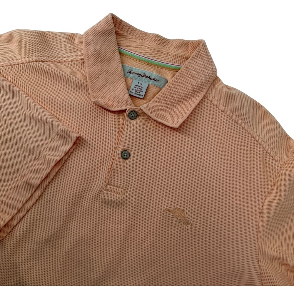 Tommy Bahama Mens Peach Supima Cotton Blend Pique Polo Shirt Large Marlin Logo
